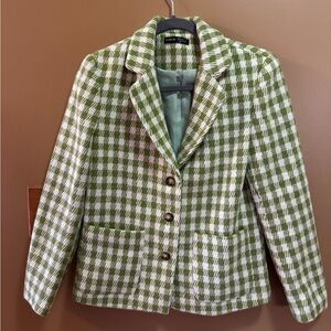 SHEIN plaid green and white tweed button blazer size xs